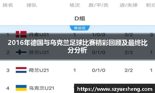 2016年德国与乌克兰足球比赛精彩回顾及最终比分分析