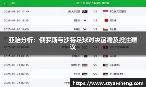 亚赔分析：俄罗斯与沙特足球对决前瞻及投注建议